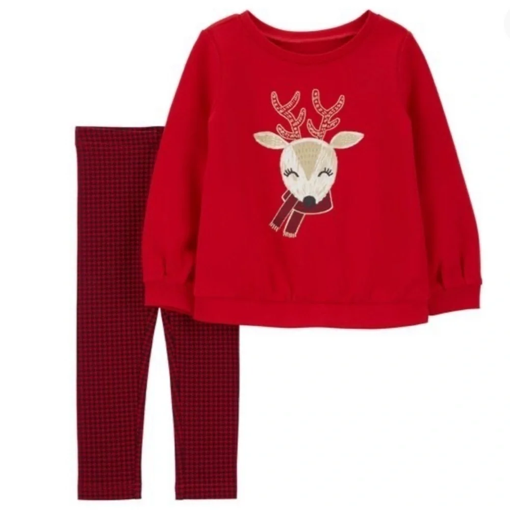 Carter Girls 2-Piece Reindeer Fleece Long Sleeve Top & Legging Set, 4T,4A NWT